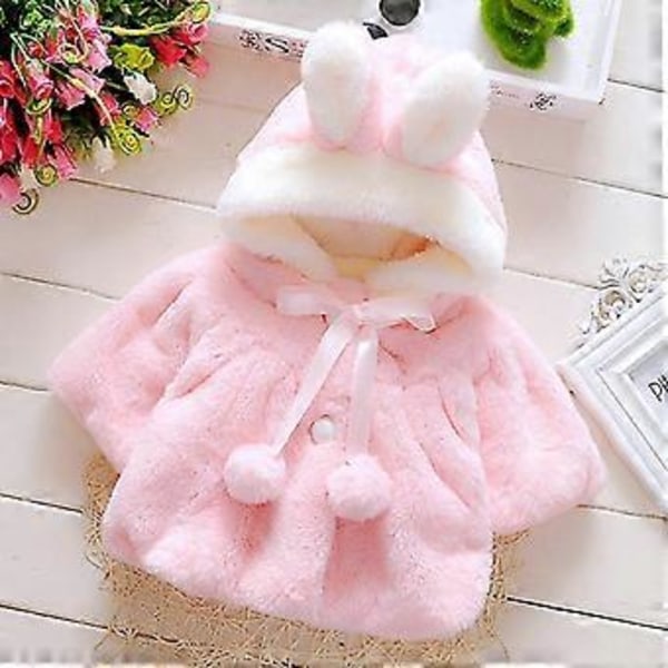 Baby Jente Faux Fur Fluffy Jakke Kappe Teddybjørn Fleece Kåpe Varmt Yttertøy (90cm hvit)
