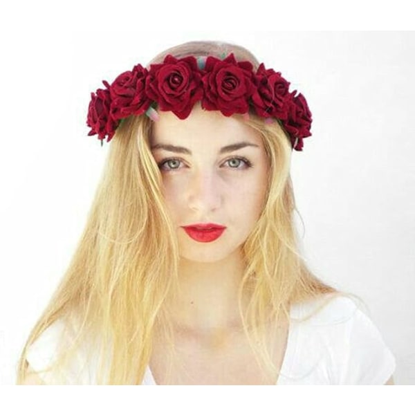 Rose Red Rose Flower Crown Woodland Hair Wreath Festival Headband