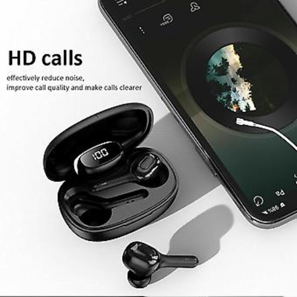 Bluetooth earbuds TWS trådløse hovedtelefoner 5.0 støjreducerende vandtæt headset (Sort)