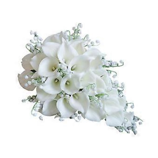 Bröllopsbukett för brud, konstgjorda blommor i vattenfallsstil, vit kallalilja, falsk blomma för bröllopsceremoni, årsdag och heminredning