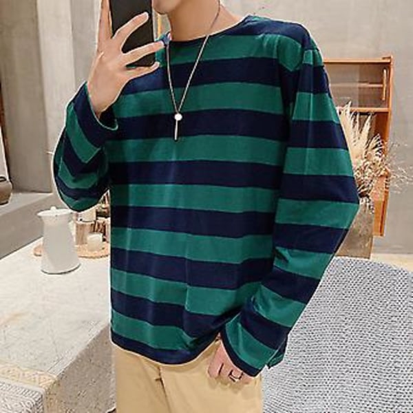 Stripetegenser med rund hals og lange ermer for menn - Avslappet passform - Casual topp for ungdom og menn - Tilbehør (2XL Blå)