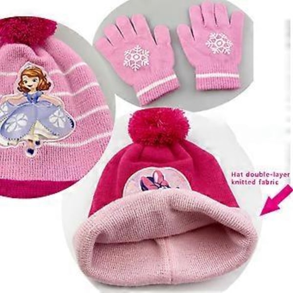 Børne Piger Toddler Frozen Elsa Anna Minnie Karakter Vinter Varmt Pom Strikket Beanie Hat + Halsklæde + Handsker Sæt (C)