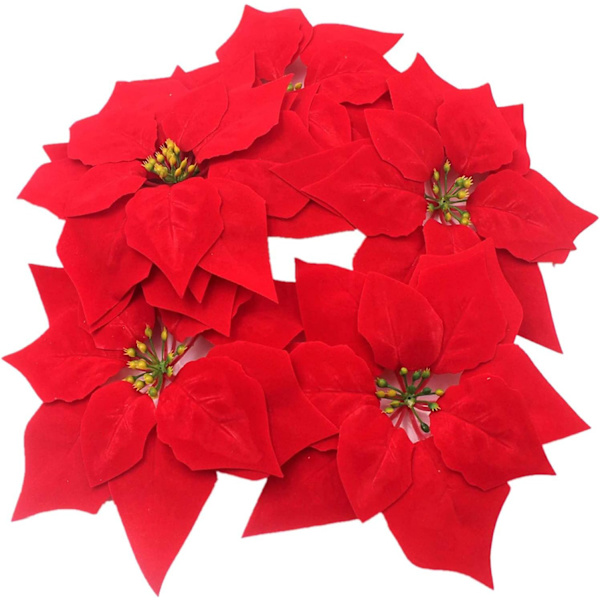 50 stk. 22CM kunstige juleblomster med clips glitter Ch