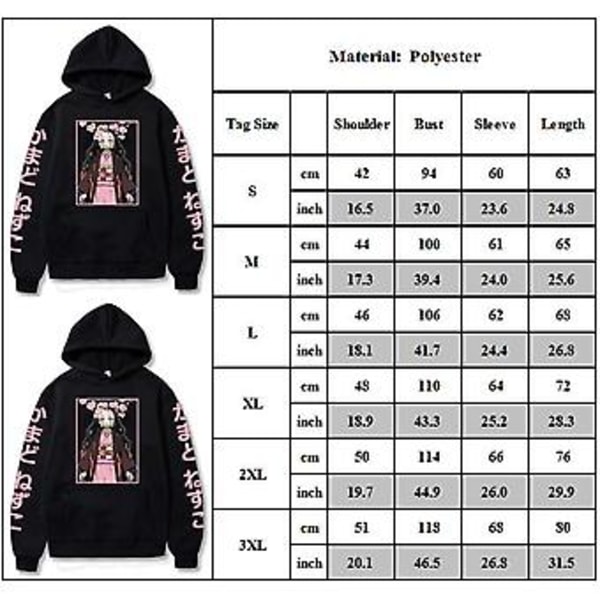 Unisex Demon Slayer Anime Manga Hoodies Mode Kamado Nezuko Trykt Sweatshirt Casual Baggy Jumper Tops Langærmet Hættetrøje (3XL)