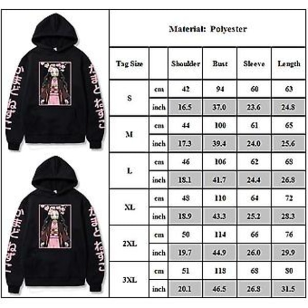 Unisex Demon Slayer Anime Manga Hupparit Muotia Kamado Nezuko Painettu Pusero Rento Löysä Hyppypaita Yläosat Pitkähihainen Huppari (2XL)