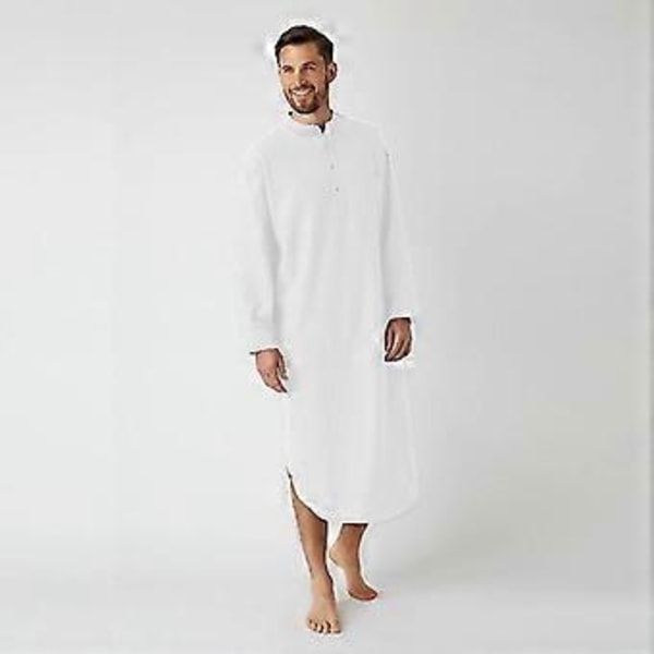 Herr Hood Onepiece Sovskjorta Bomulls Nattskjorta Mjuk Sovplagg (3XL Vit)