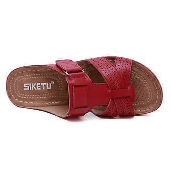 Kvinders Tykke Sål Stitch Sandaler Stor Størrelse Sommer Kile Tøfler (EU 42 Rød)