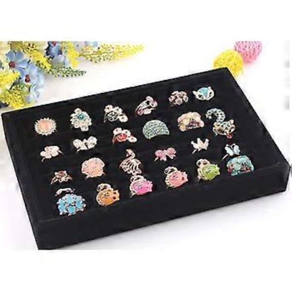Velvet Smykkeopbevaringsbakke med 7 rum Manchetknapper Organizer Smykkeopbevaring (sort)