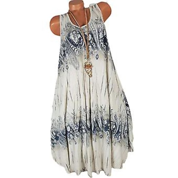 Naisten Retro Kukallinen Tankkimekko Kesä Casual Hihaton Swing Midi Mekot Loma Ranta Löysä Sundress Pluskoko (5XL Beige)