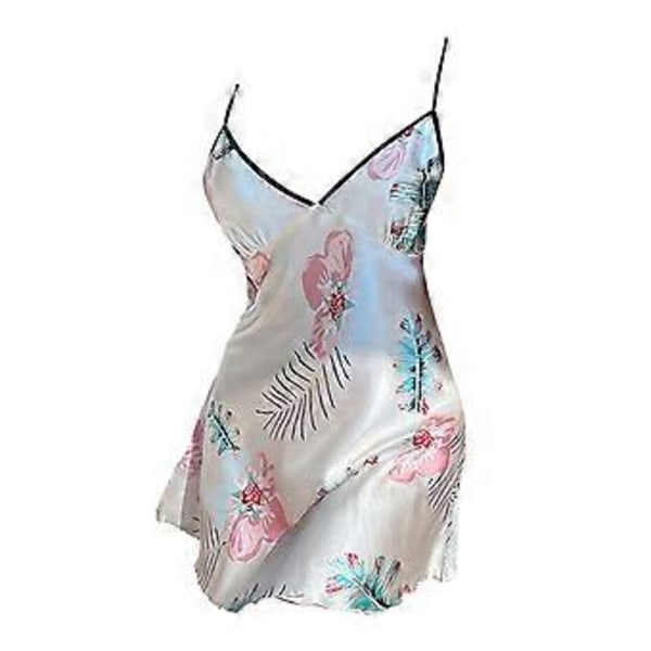 Damkoftklänning i Satin med Tryck, Slips, Nattklänning, Ärmlös, Sexig V-ringning, Nattkläder, Rygglös, Sovkläder (L färg)