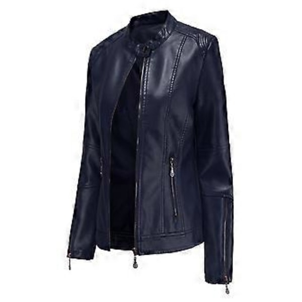 Trendy skinnjakke for kvinner, jakke med ståkrage, tynn skinnjakke for vår og høst (4XL marineblå)