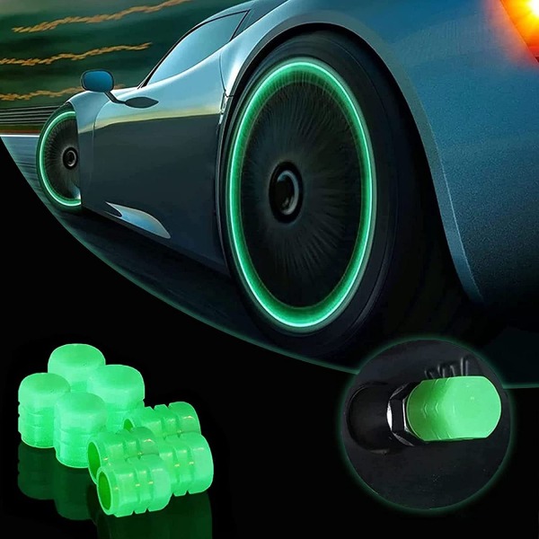 Ett set med 12 gröna fluorescerande ventilpluggar för bildäck, universal lum