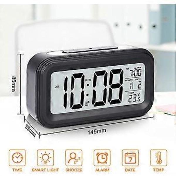 Väckarklocka 4,3\" LED-display, digital väckarklocka med batteridrift, snooze, lätt att använda