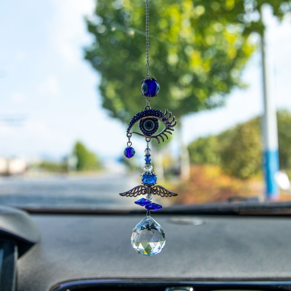 Hanging Crystal Angel Suncatcher Blue Evil Eye (12.5in) Prot