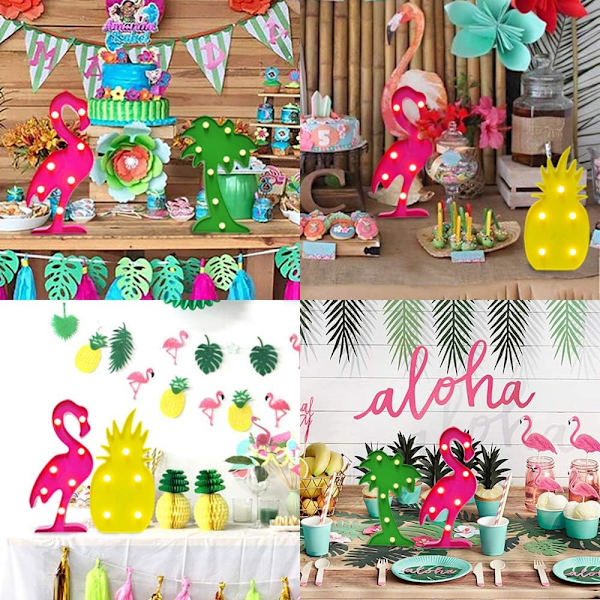 Festdekorationer Flamingos Ananaslampor Tropisk Hawaii