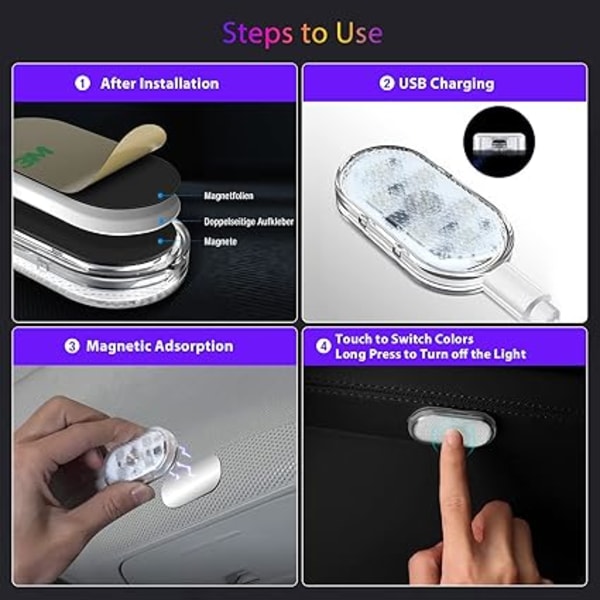 2 st RGB LED-bilar inre belysning, touch switch