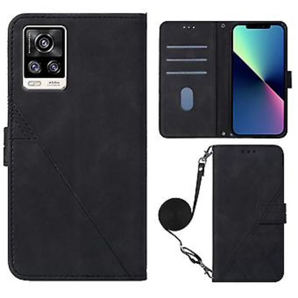 Crossbody Læderetui til vivo V20 / V21e 4G (Sort)