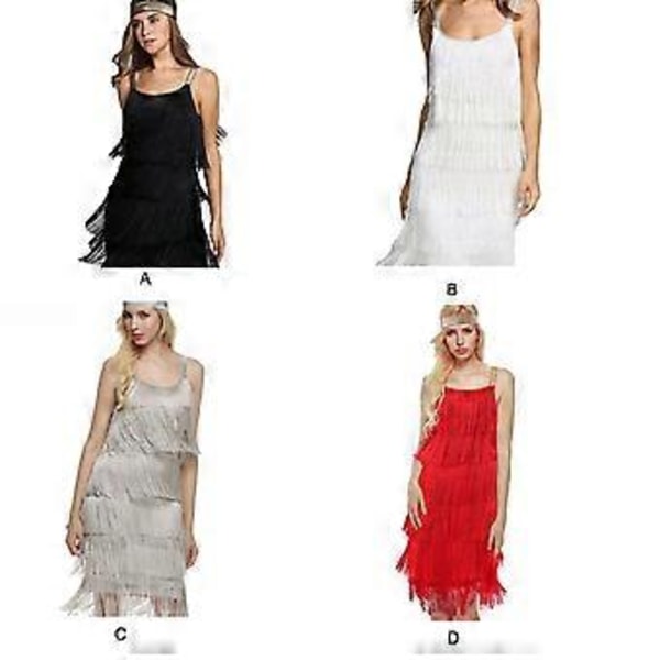 Cocktailklänning Huvudband Great Gatsby 1920-tal Frans Flapper Party Dekoration Mode (M Röd)