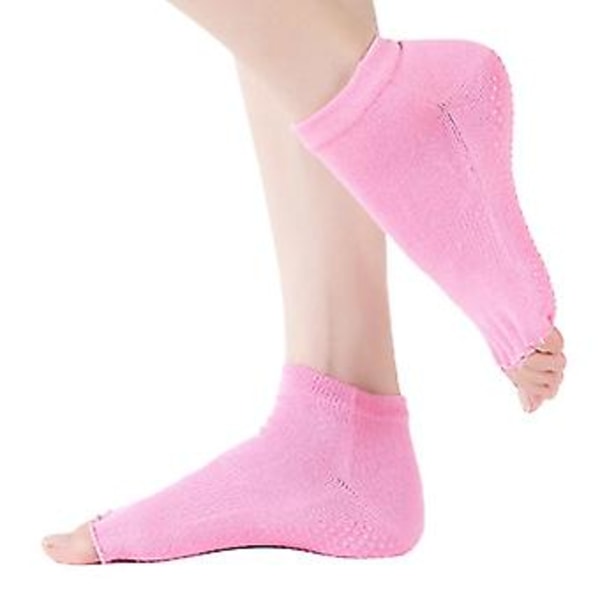 Yogasockor för kvinnor, Pilates Barre Dans Ballet Halvtofflor med halkfritt grepp (Rosa)