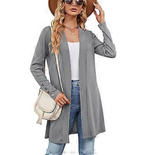 Sommar Kimonos för Kvinnor, Enfärgad, Lös Passform, Långärmad Stickad Kofta, Blusar, Toppar, Casual Öppen Kofta, Cover Up, ljusgrå M(M ljusgrå)