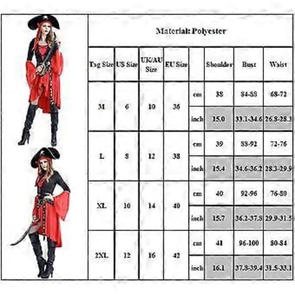 Kaunis Karibianmeren merirosvo Swashbuckler Buccaneer Naisten Halloween Karnevaali Cosplay Hieno Pukeutumiskostyymi (L)