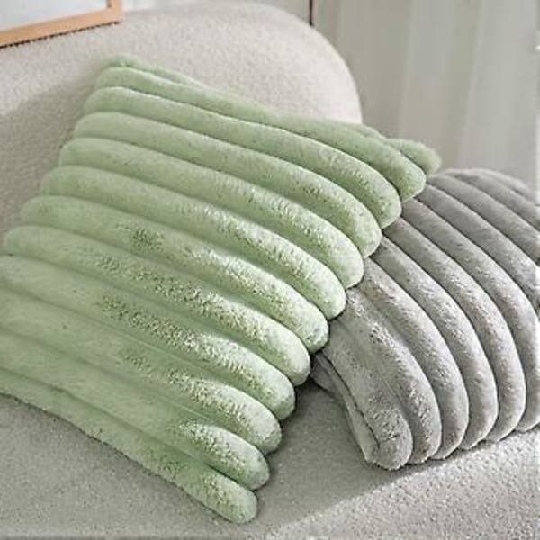 2 kpl Pehmeitä Tekoturkis-Tyynynpäällisiä, Kaksivärinen, Raidoitettu, Pehmeä Tyynynpäällinen, Pehmusteet Ei Sisälly, Vihreä, 18x18 tuumaa