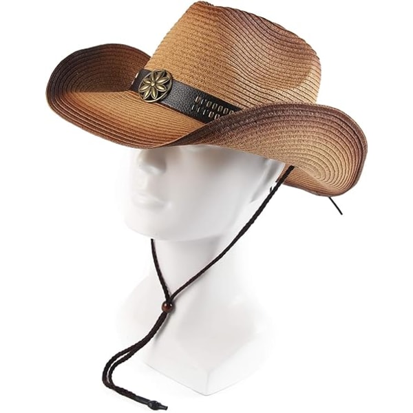 Voksen solhatt i strå for kvinner og menn, fargerik cowboyhatt i vestlig stil