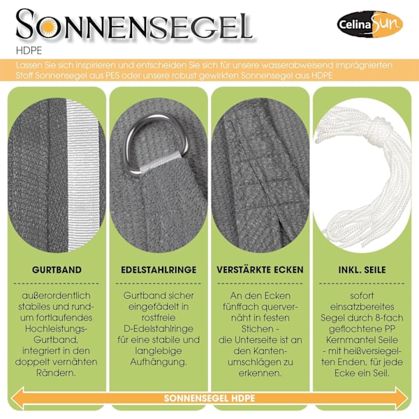Skygge Sejl Sol Sejl Have Balkon Polyethylen HDPE Åndbar