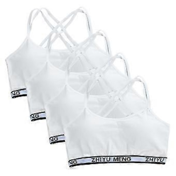 Pige Stretchy Bomuld Bralette 4 stk. Studenters Vest BH Fuld Kop Åndbar BH med Polstring Trænings Sports BH (hvid)