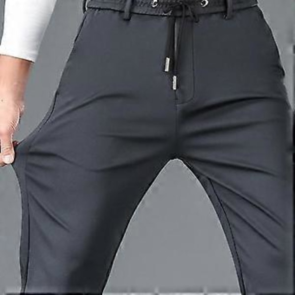Herre Bukser Løse Rett Snøring Elastisk Midje 2 Sidelommer Ensfarget Pustende Myk Full Lengde Casual Joggebukser Hverdagsbukser (3XL svart)