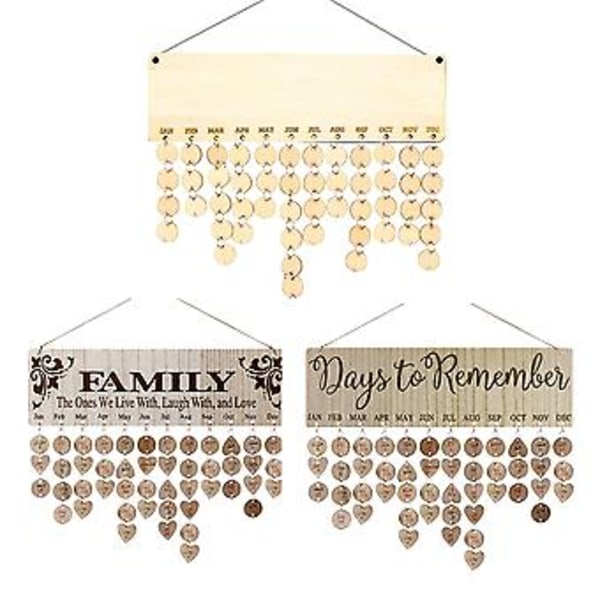 Familj Födelsedagstavla Plakett DIY Hängande Trä Bröllop Påminnelse DIY Kalender (A6)