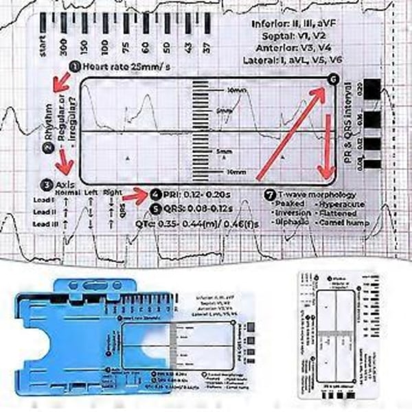 Liten Elektrokardiogram 7-stegs Linjal Bekväm Kompakt EKG-linjal för Användning i Farten (Med fodral)