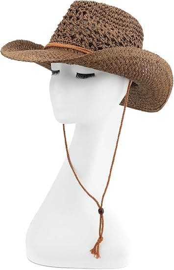 Voksen solhatt i strå, western cowboy-hatt, kaffe
