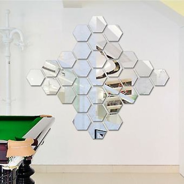 3D Peili Seinätarrat Kuusikulmio Vinyyli Irrotettava Tarra Kodin Sisustus Taide DIY 3 Kokoa (80mm*70mm*40mm Peili Hopea)