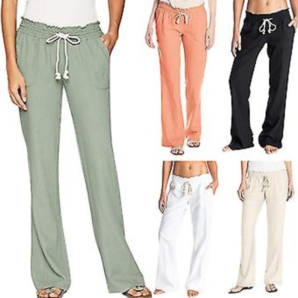 Dame Bomulds-Linen Bukser Strandbukser (M Hvid)
