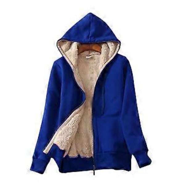 Dame Tyk Foret Hoodie Jakke med Lomme Snørehætte Foran Lynlås (XL Blå)