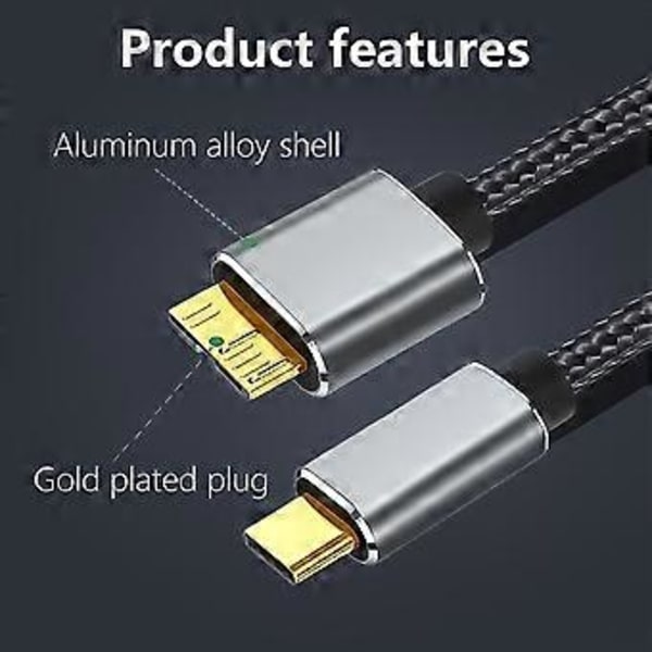 USB Type C till b-kabel USB C till b 3.0-kabel 5 Gbps Datasynkroniseringssladd Nylonladdningssladd 25/50/100/150/200 cm (1 m)