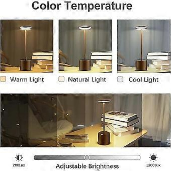 Ladattava johdoton LED-pöytävalaisin, 3 värilämpötilaa, himmennettävä, USB-pöytävalaisin kotiin ( )