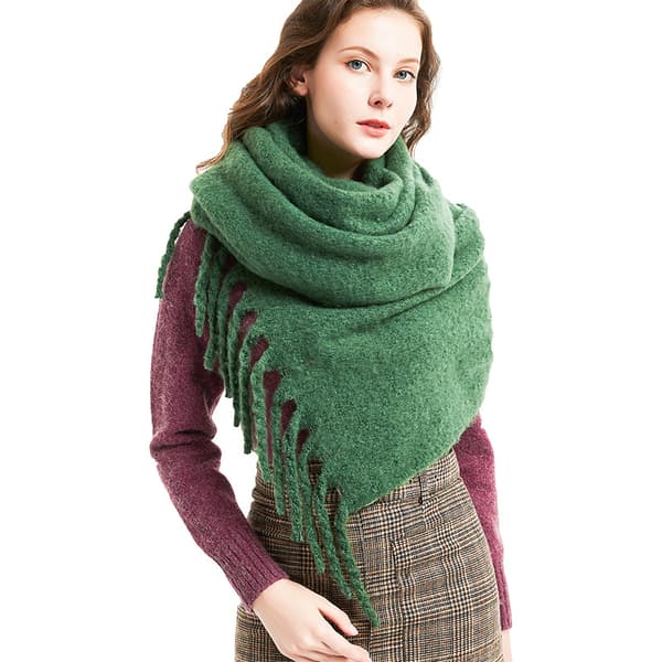 Solid farget skjerf med tykke pomponer (grønn 190-220cm)