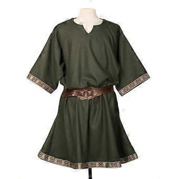 Medeltida herrskjortor, ledig slim fit, långärmade cosplay-toppar (3XL Grön)