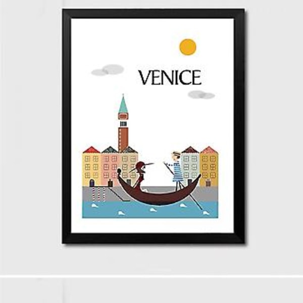 Wekity Minimalistisk Bylandskap 1 Veggkunst Lerretstrykk Poster, Enkel Mote Akvarell Kunsttegning Dekor for Hjem Stue Soverom Kontor og Chi