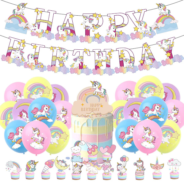 36-dels Unicorn Dekorationssats, Unicorn-tema Partyballonger, Unic
