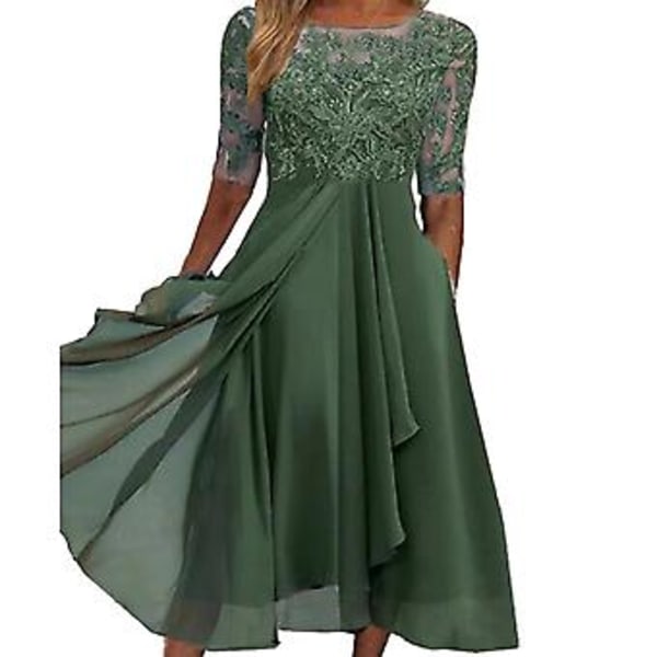 Elegante kjoler for kvinner, halv erme, spleiset blonder, fest, ballkjole, lange kjoler for kvinner, festkveld (2XL)