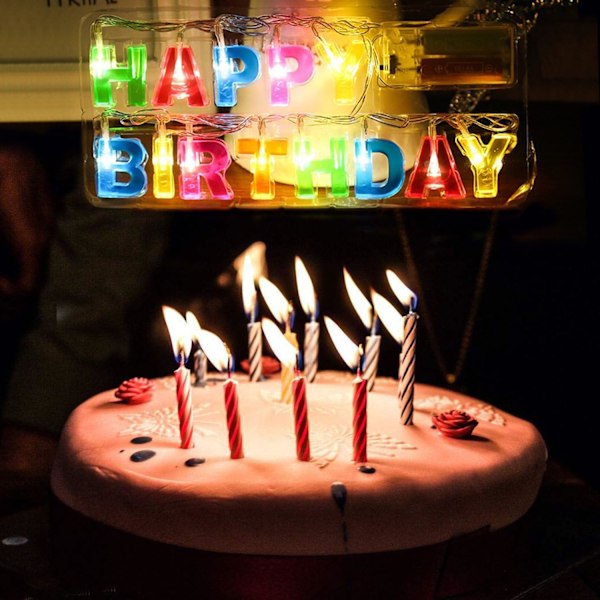 Grattis på födelsedagen LED-ljusslinga, Flerfärgad lysande bokstavsfödelsedag