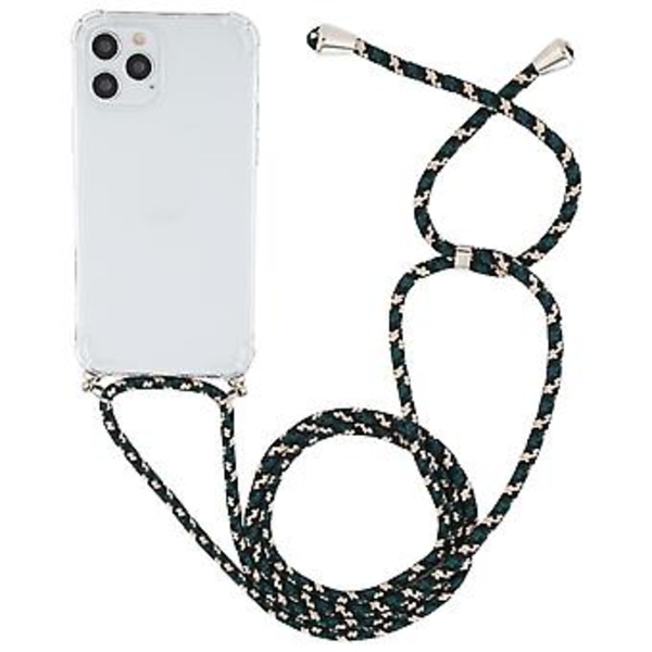 Neljän kulman TPU-kotelo narulla iPhone 15 Plus:lle (Vihreä Musta)
