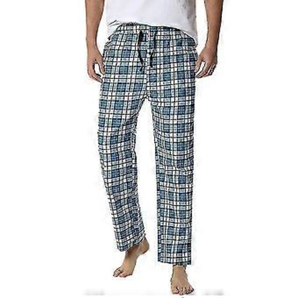 Rutiga bomulls pyjamasbyxor för män/YY(L Blå Vit Gul)