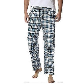 Rutiga bomulls pyjamasbyxor för män/YY(S Blå.Vit.Gul)