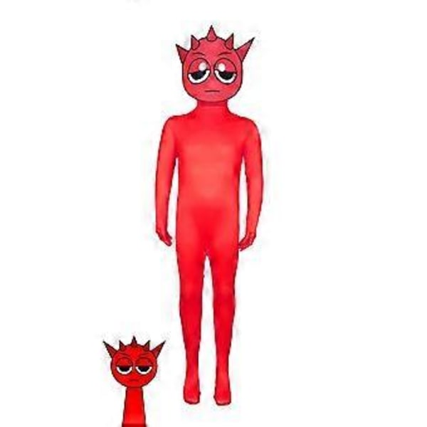 Sprunki Cosplay Kostym Jumpsuit Party Maskerad Bodysuit (160 Röd)
