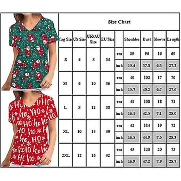 Jule-Sygeplejerske Uniform Scrub Kortærmet T-shirt Jule-Blouse Tee Tops V-Hals (M Blå)