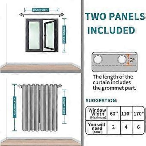 Mørklægningsgardiner til Soveværelse - Øjebøjle Termisk Isolerende Rumford mørknende Gardiner til Stue, Sæt af 2 Paneler (42 x 63 Tommer)